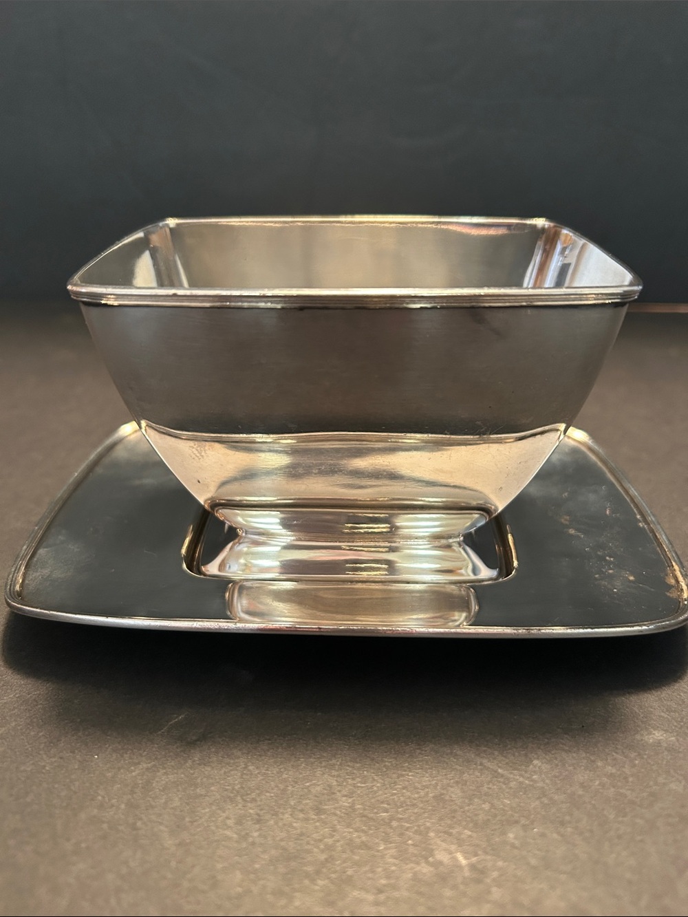 Vintage Pairpoint Silver plated Modern Square Bowl with Matching Saucer